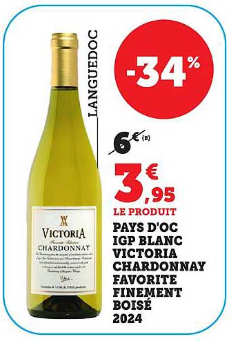 PAYS D'OC IGP BLANC VICTORIA CHARDONNAY FAVORITE FINEMENT BOISÉ 2024