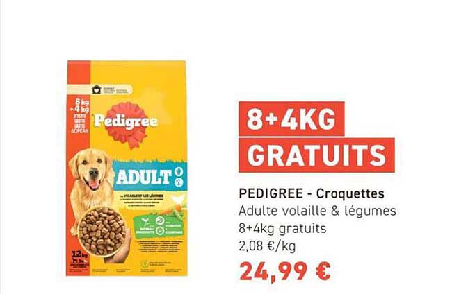 PEDIGREE - Croquettes Adulte volaille & légumes 8+4kg gratuits