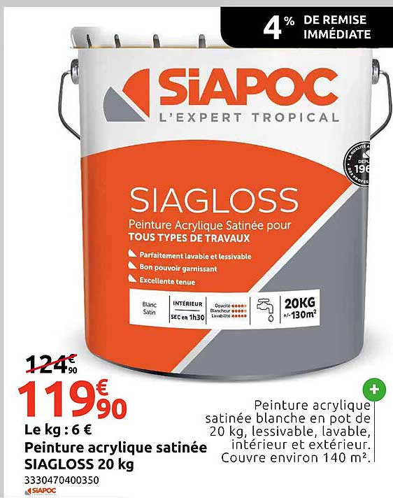 Peinture acrylique satinée SIAGLOSS 20 kg