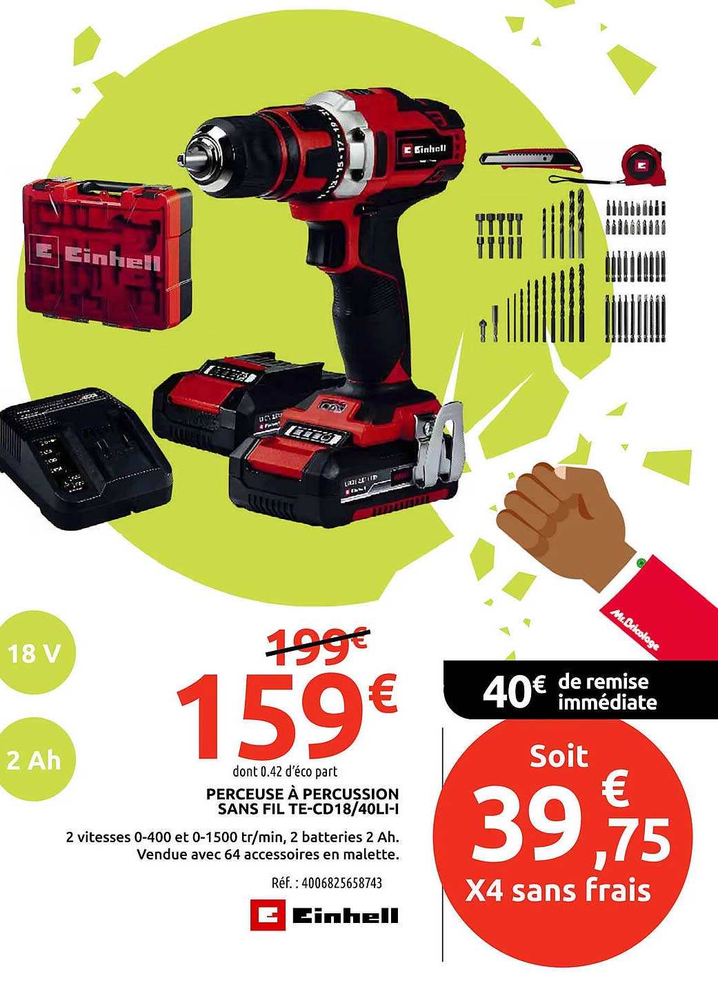 PERCEUSE À PERCUSSION SANS FIL TE-CD18/40LI-I
