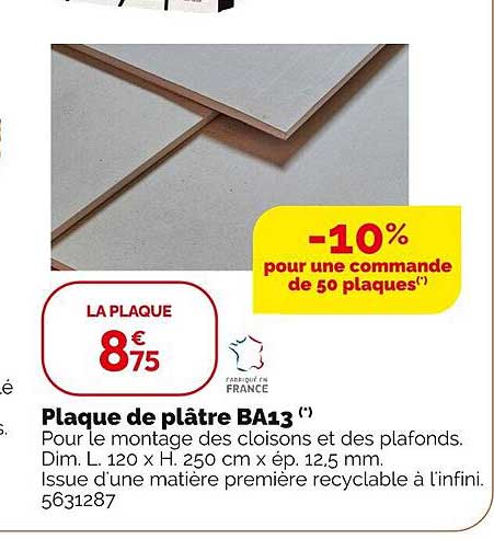 Plaque de plâtre BA13