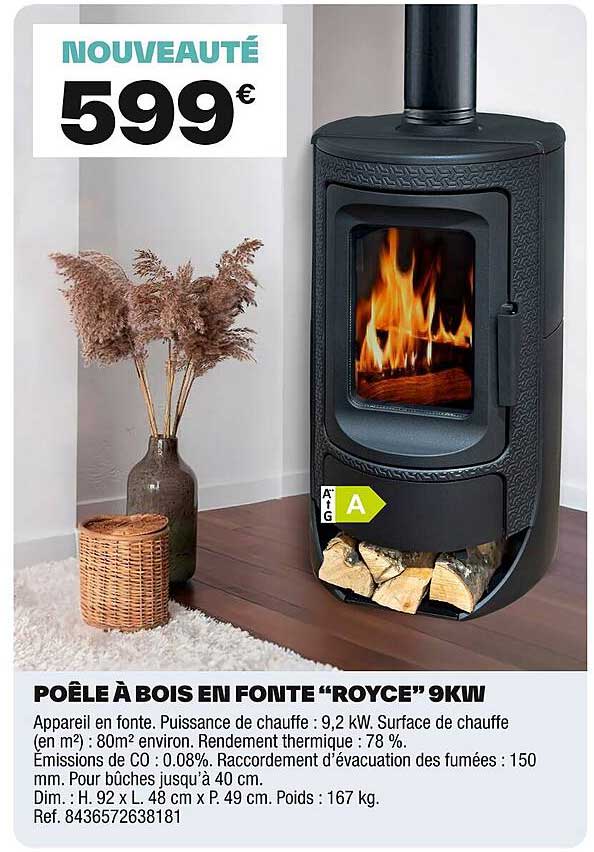 POÊLE À BOIS EN FONTE “ROYCE” 9KW