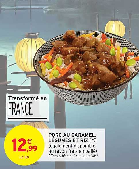 PORC AU CARAMEL, LÉGUMES ET RIZ
