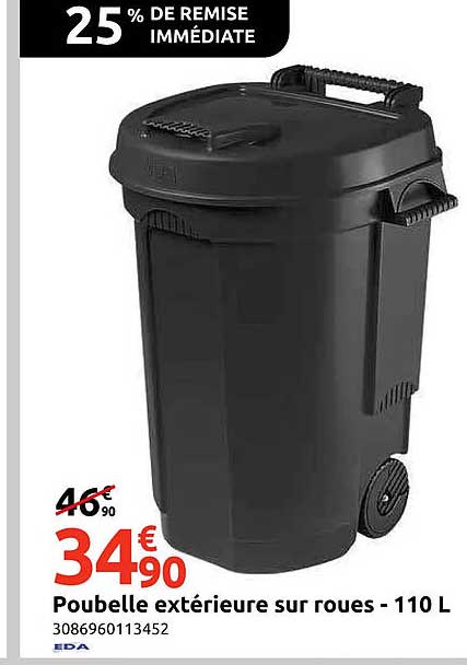 Poubelle extérieure sur roues - 110 L