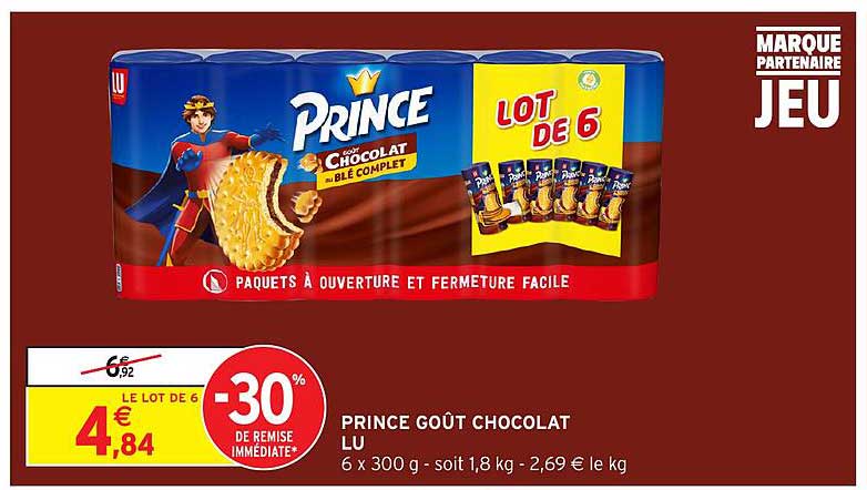 PRINCE GOÛT CHOCOLAT LU - LOT DE 6