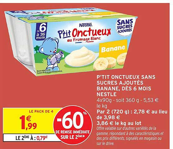 P'tit Onctueux sans sucres ajoutés Banane, dès 6 mois