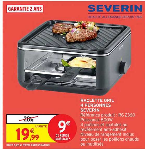 RACLETTE GRIL 4 PERSONNES SEVERIN