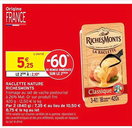 RACLETTE NATURE RICHESMONTS