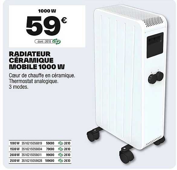 RADIATEUR CÉRAMIQUE MOBILE 1000 W