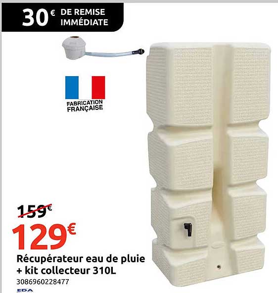 Récupérateur eau de pluie + kit collecteur 310L