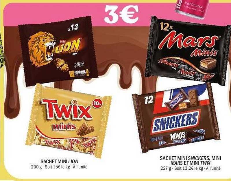 SACHET MINI LION, TWIX, MARS ET SNICKERS