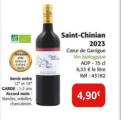 Saint-Chinian 2023 Cœur de Garrigue Vin biologique