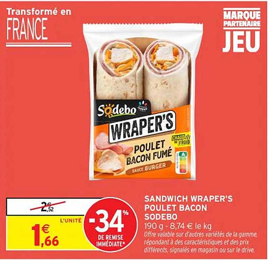 SANDWICH WRAPER'S POULET BACON SODEBO