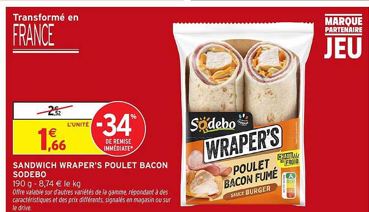 SANDWICH WRAPER'S POULET BACON SODEBO