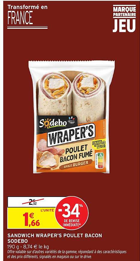 SANDWICH WRAPER'S POULET BACON SODEBO