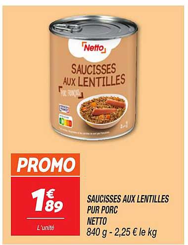 SAUCISSES AUX LENTILLES PUR PORC