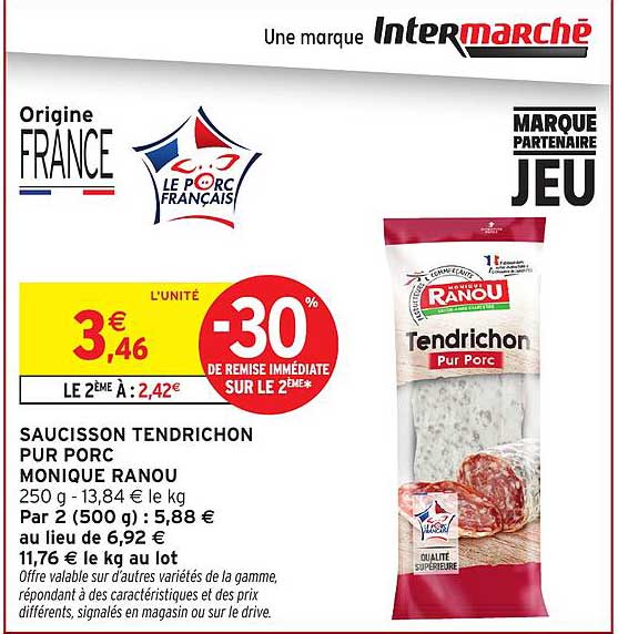 SAUCISSON TENDRICHON PUR PORC MONIQUE RANOU