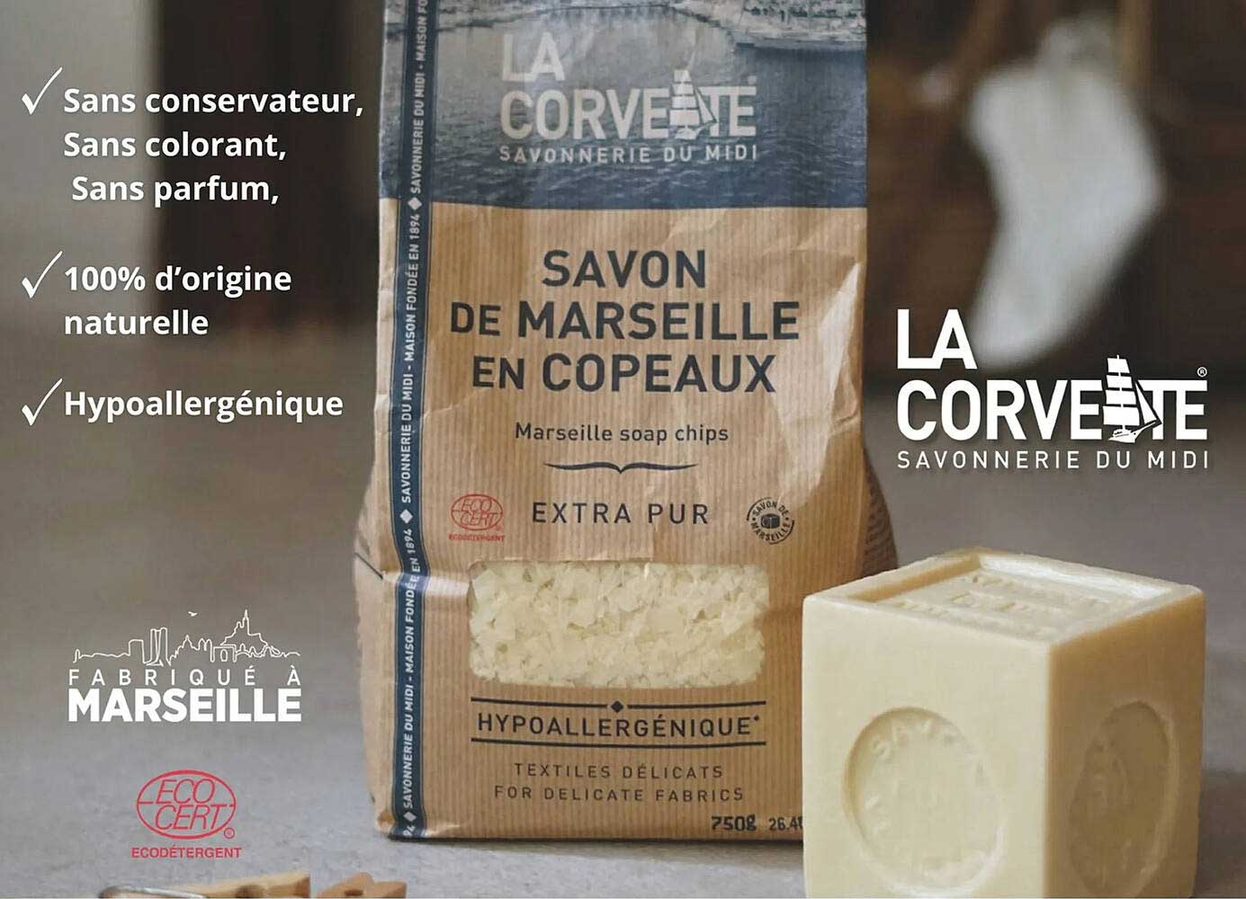 Savon de Marseille en copeaux