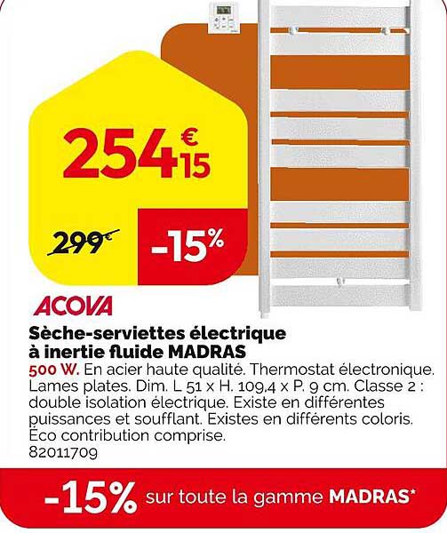 Sèche-serviettes électrique à inertie fluide MADRAS