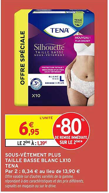 SOUS-VÊTEMENT PLUS TAILLE BASSE BLANC LX10 TENA