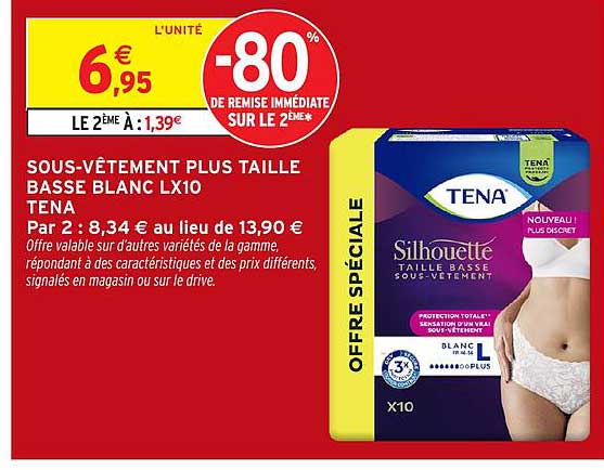 SOUS-VÊTEMENT PLUS TAILLE BASSE BLANC LX10 TENA