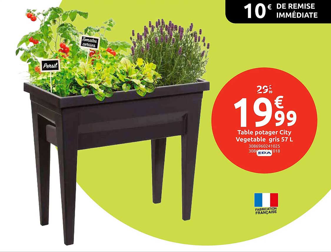 Table potager City Vegetable gris 57 L