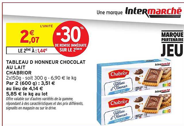 TABLEAU D'HONNEUR CHOCOLAT AU LAIT CHABRIOR