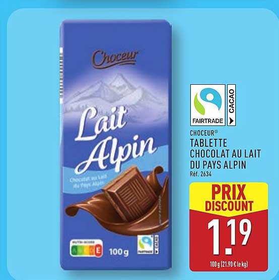 TABLETTE CHOCOLAT AU LAIT DU PAYS ALPIN