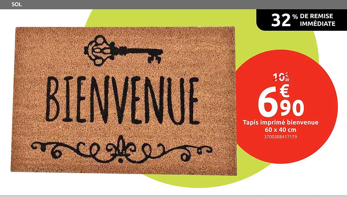 Tapis imprimé bienvenue 60 x 40 cm