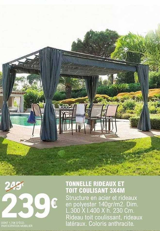 TONNELLE RIDEAUX ET TOIT COULISANT 3X4M