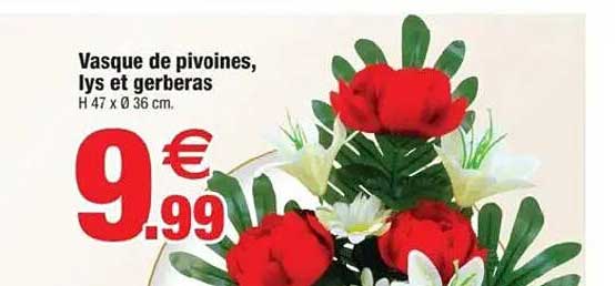 Vasque de pivoines, lys et gerberas