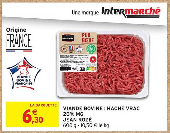 VIANDE BOVINE : HACHÉ VRAC 20% MG JEAN ROZÉ
