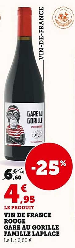 VIN DE FRANCE ROUGE GARE AU GORILLE FAMILLE LAPLACE