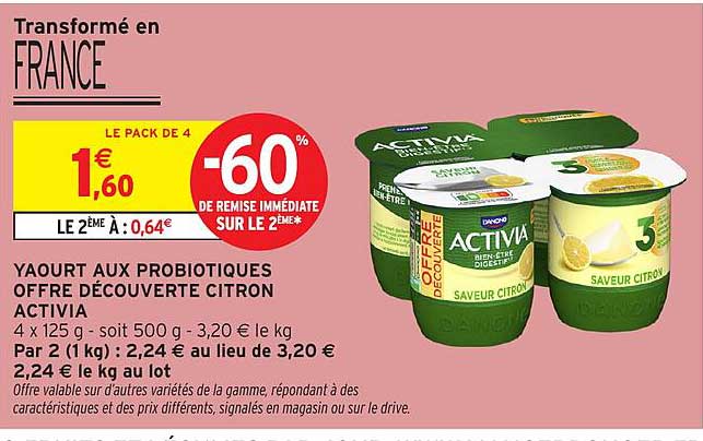YAOULT AUX PROBIOTIQUES OFFRE DÉCOUVERTE CITRON ACTIVIA