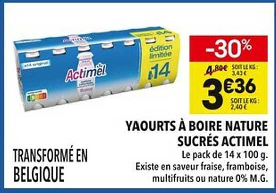 Yaourts à boire nature sucrés Actimel