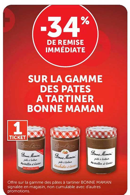 -34% DE REMISE IMMÉDIATE SUR LA GAMME DES PÂTES A TARTINER BONNE MAMAN