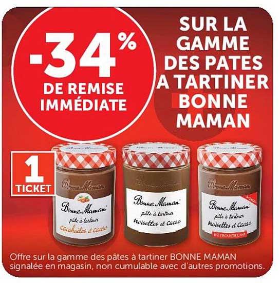 -34% DE REMISE IMMÉDIATE SUR LA GAMME DES PÂTES À TARTINER BONNE MAMAN