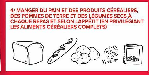 4/ MANGER DU PAIN ET DES PRODUITS CÉRÉALIERS, DES POMMES DE TERRE ET DES LÉGUMES SECS À CHAQUE REPAS ET SELON L'APPÉTIT (EN PRIVILÉGIANT LES ALIMENTS CÉRÉALIERS COMPLETS)
