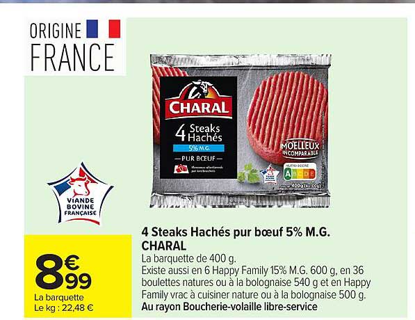 4 Steaks Hachés pur boeuf 5% M.G. CHARAL