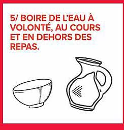 5/ BOIRE DE L'EAU À VOLONTÉ, AU COURS ET EN DEHORS DES REPAS.