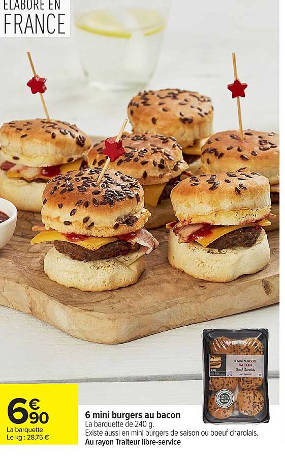 6 mini burgers au bacon