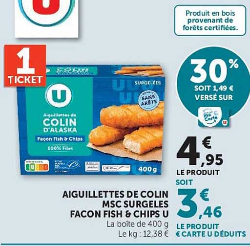 AIGUILLETTES DE COLIN MSC SURGELES FACON FISH & CHIPS U