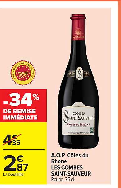 A.O.P. Côtes du Rhône LES COMBES SAINT-SAUVEUR Rouge, 75 cl.