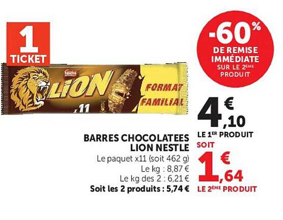 BARRES CHOCOLATEES LION NESTLE