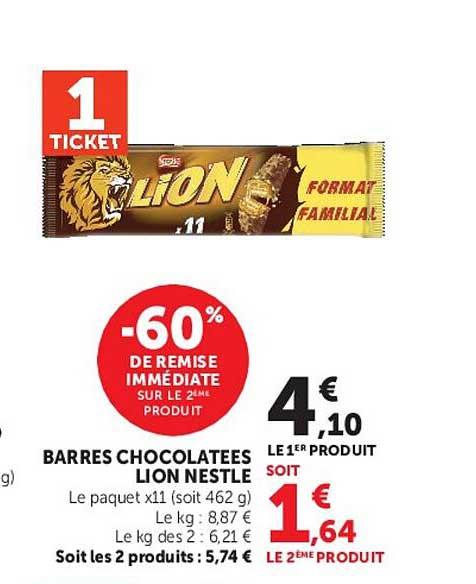BARRES CHOCOLATEES LION NESTLE