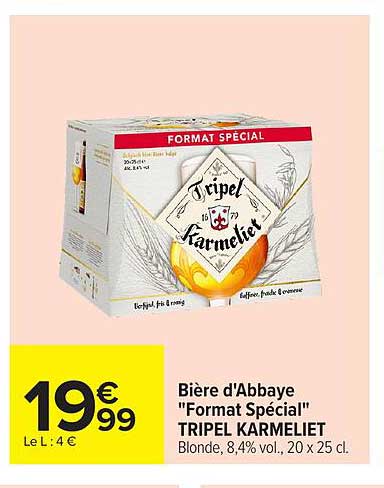 Bière d'Abbaye "Format Spécial" TRIPEL KARMELIET Blonde, 8,4% vol., 20 x 25 cl.
