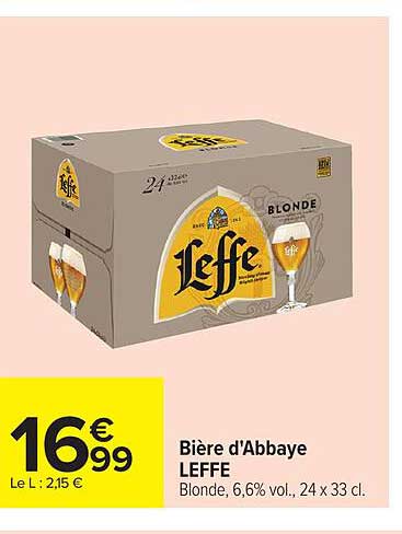 Bière d'Abbaye LEFFE Blonde, 6,6% vol., 24 x 33 cl.