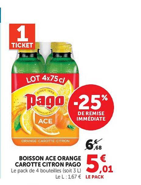 BOISSON ACE ORANGE CAROTTE CITRON PAGO
