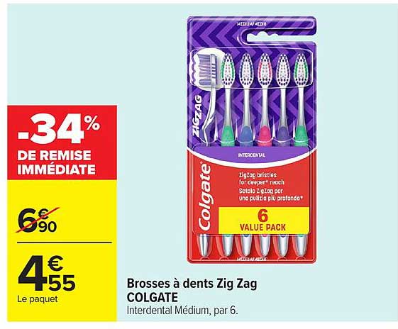 Brosses à dents Zig Zag COLGATE Interdental Medium, par 6.