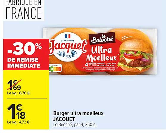 Burger ultra moelleux JACQUET Le Brioché, par 4, 250 g.